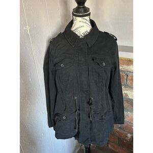Women TORRID Size 0 Black Cargo Military Jacket Chore Coat Zip Up And Snap Front